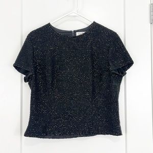 Bob Mackie Vintage XL Black Beaded Sequin Short Sleeve Blouse Top